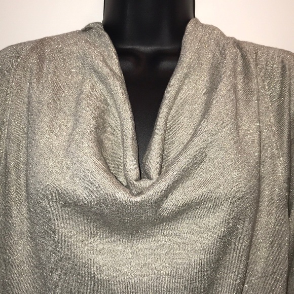 LANE BRYANT Silver Metallic~Split Sleeve Drape Neck Top~14/16 - Picture 2 of 7
